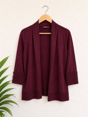 Burgundy Open Front Cardigan Button Cuffs Evolution by Cyrus Small
